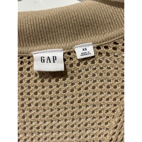 Gap Relaxed White/Tan Stripe Crochet Collared Sweater Size XSmall beach vacation - Picture 5 of 7